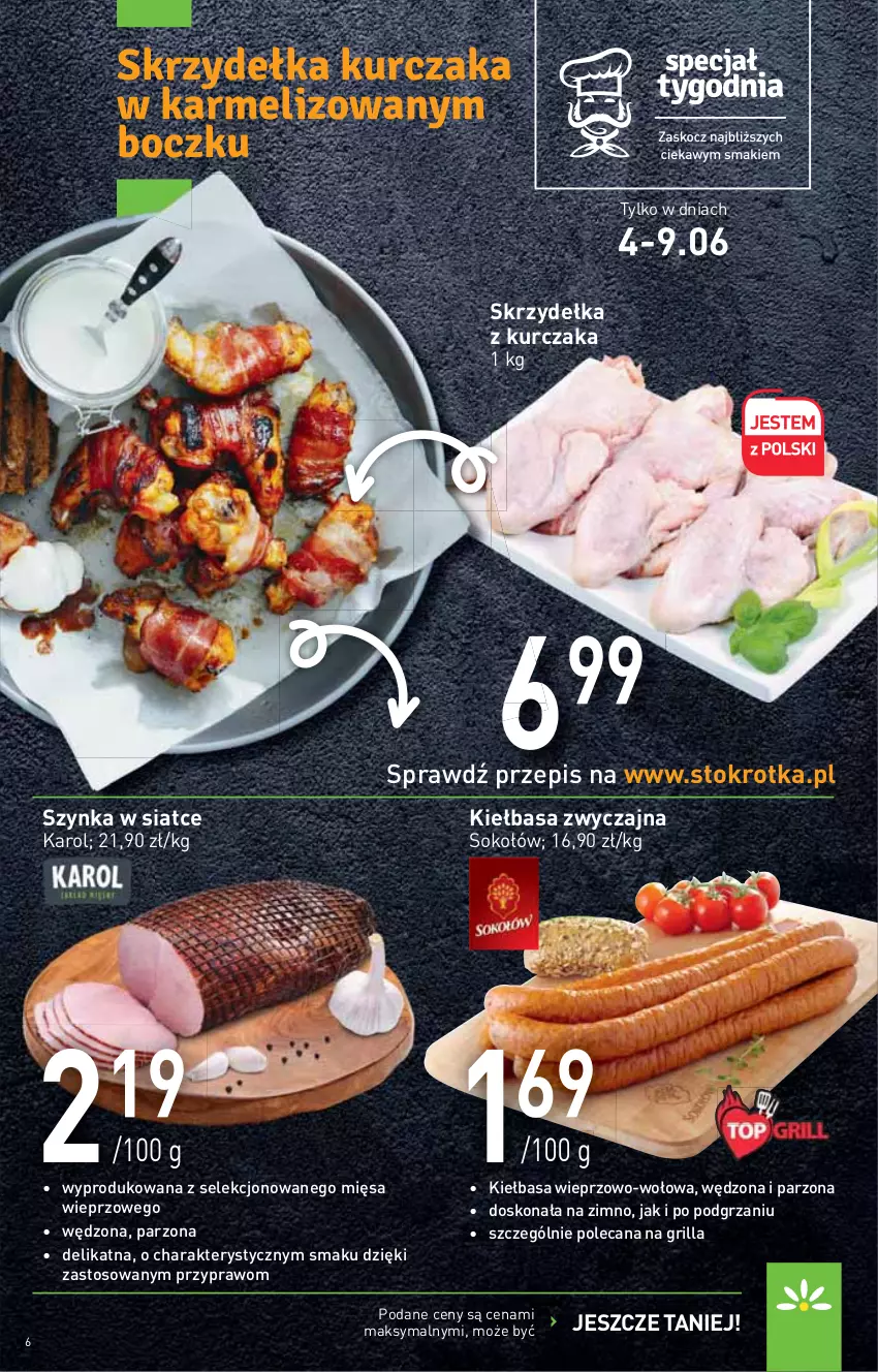 Gazetka promocyjna Stokrotka - Supermarket - ważna 02.06 do 09.06.2021 - strona 6 - produkty: Grill, Kiełbasa, Kurczak, Skrzydełka z kurczaka, Sok, Sokołów, Szynka