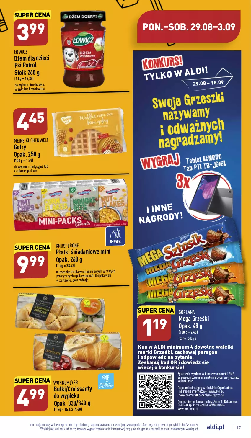 Gazetka promocyjna Aldi - Katalog spożywczy - ważna 29.08 do 03.09.2022 - strona 17 - produkty: Croissant, Danio, Dżem, Dzieci, Gofry, Goplana, Grześki, LANA, Psi Patrol