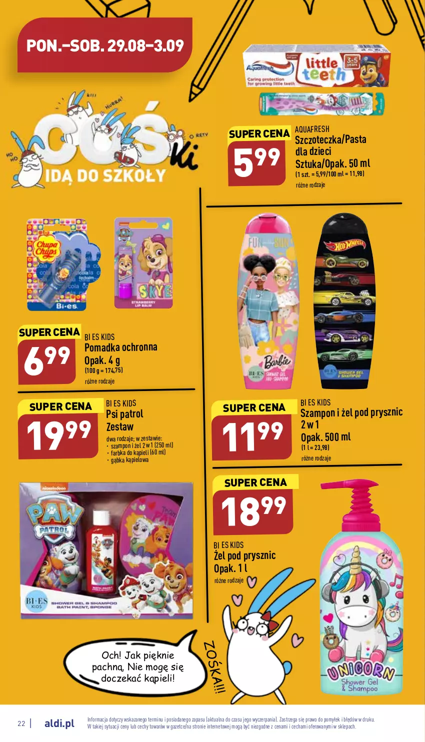 Gazetka promocyjna Aldi - Katalog spożywczy - ważna 29.08 do 03.09.2022 - strona 22 - produkty: Aquafresh, Dzieci, Fa, Psi Patrol, Szampon, Szczoteczka