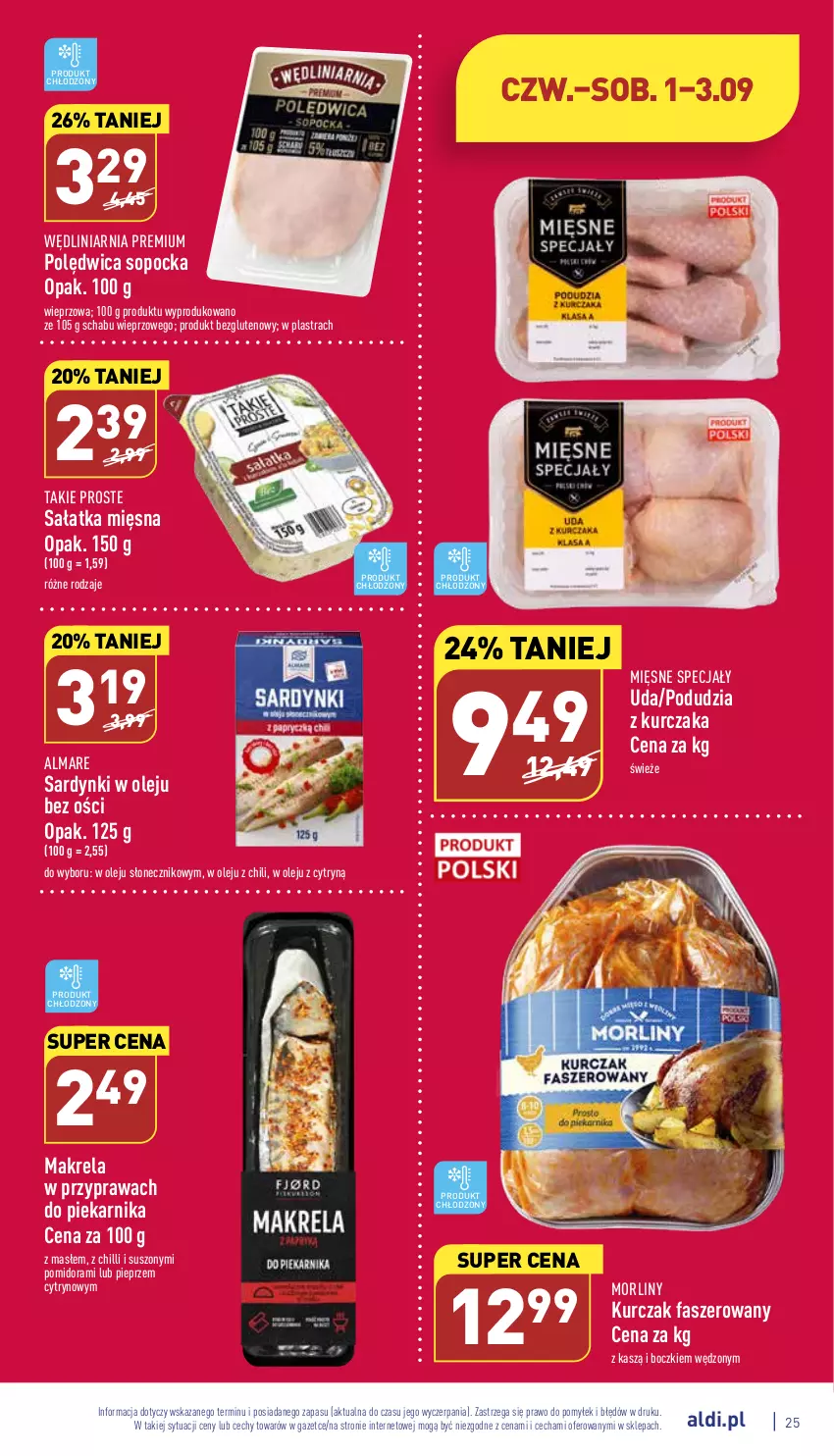 Gazetka promocyjna Aldi - Katalog spożywczy - ważna 29.08 do 03.09.2022 - strona 25 - produkty: Fa, Kurczak, Mięsne specjały, Morliny, Olej, Piekarnik, Pieprz, Polędwica, Sałat, Sałatka, Sardynki