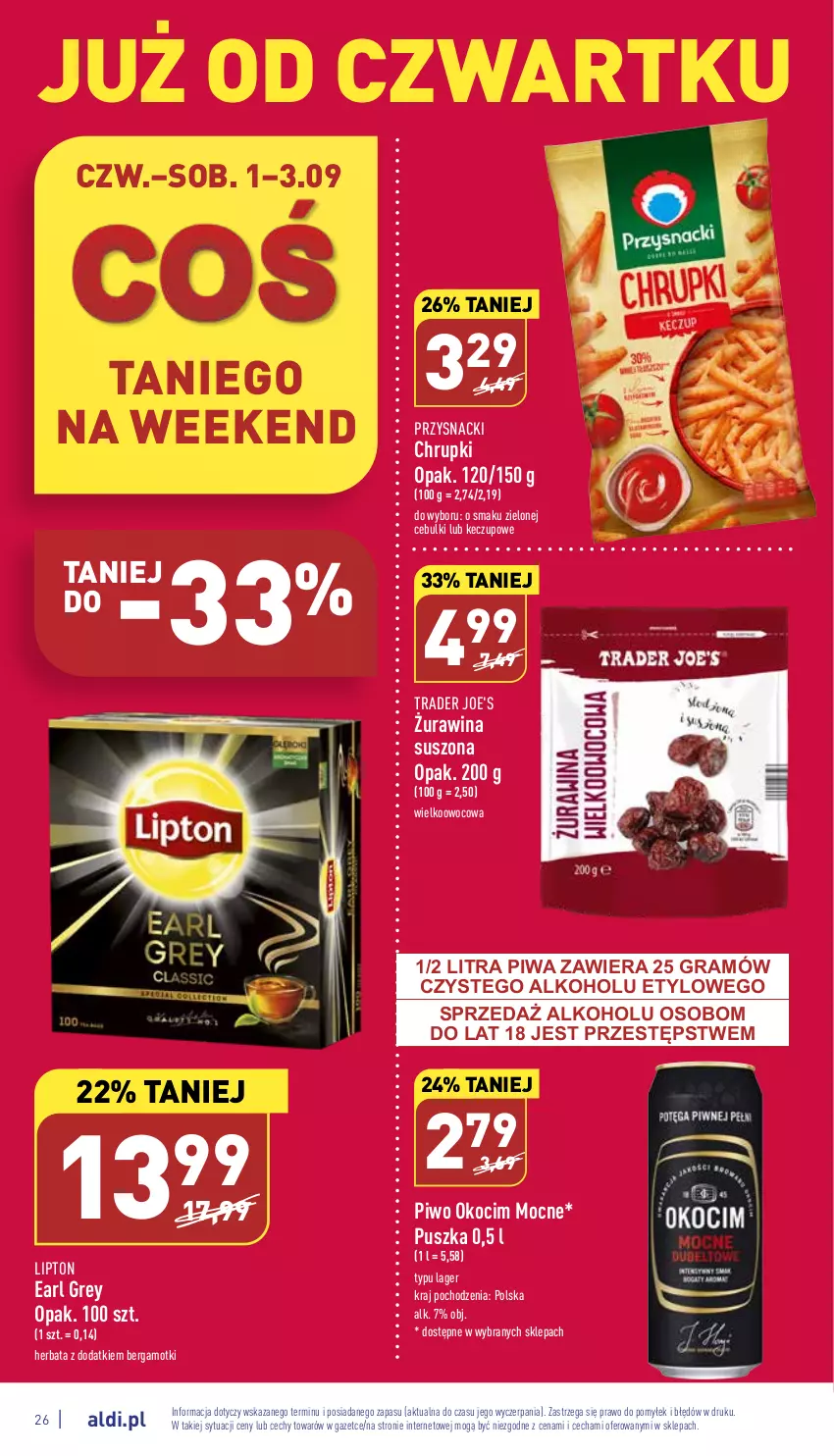 Gazetka promocyjna Aldi - Katalog spożywczy - ważna 29.08 do 03.09.2022 - strona 26 - produkty: Chrupki, Earl Grey, Gra, Herbata, Koc, Lipton, Okocim, Piwa, Piwo, Przysnacki