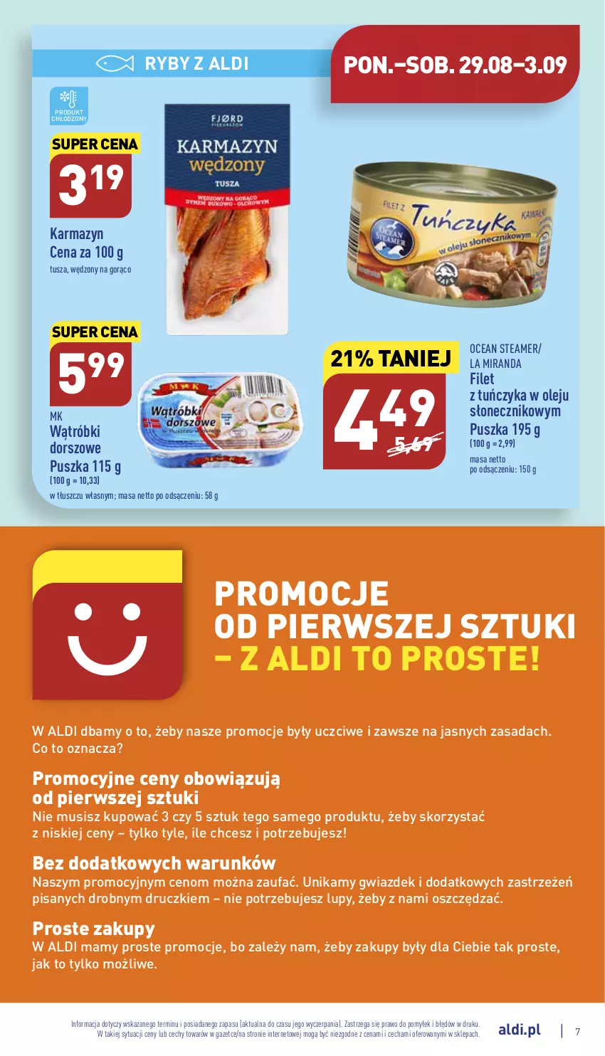 Gazetka promocyjna Aldi - Katalog spożywczy - ważna 29.08 do 03.09.2022 - strona 7 - produkty: Dorsz, Fa, Mus, Olej, Tuńczyk, Tusz