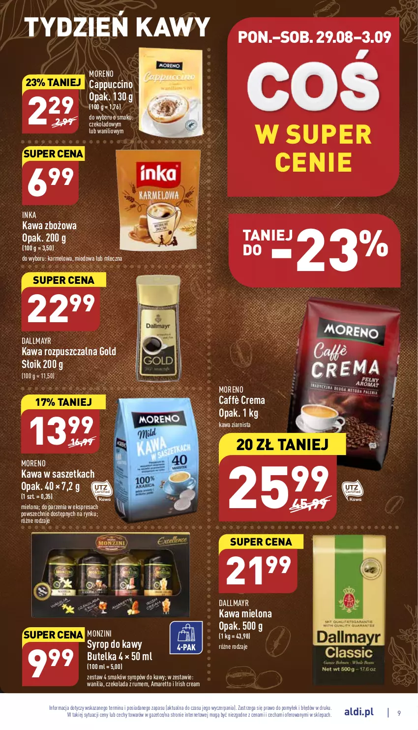 Gazetka promocyjna Aldi - Katalog spożywczy - ważna 29.08 do 03.09.2022 - strona 9 - produkty: Cappuccino, Czekolada, Dallmayr, Inka, Kawa, Kawa mielona, Kawa rozpuszczalna, Kawa zbożowa, Kawa ziarnista, Rum, Syrop