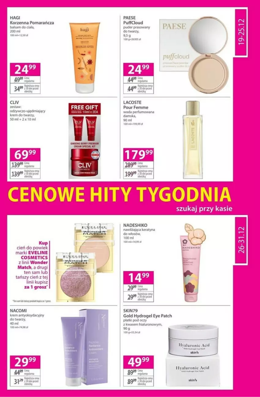 Gazetka promocyjna Hebe - ważna 16.12 do 31.12.2024 - strona 9 - produkty: Cień, Eveline, Fa, HP, Krem do twarzy, Lacoste, Nacomi, PAESE, Perfum, Por, Puder, Puder prasowany, Puf, Skin79, Woda, Woda perfumowana