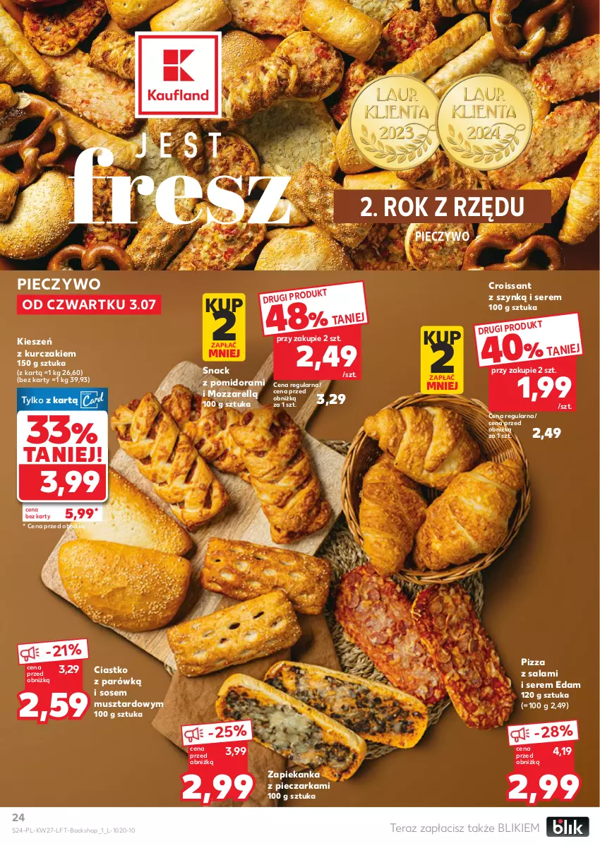 Gazetka promocyjna Kaufland - Gazetka tygodnia - ważna 03.07 do 09.07.2025 - strona 24 - produkty: Croissant, Edam, Kurczak, Mus, Piec, Pieczarka, Pieczywo, Pizza, Salami, Ser, Sos, Tera, Zapiekanka