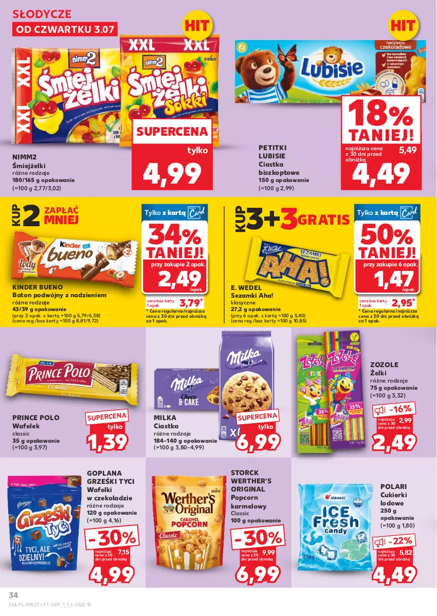 Gazetka promocyjna Kaufland - Gazetka tygodnia - ważna 03.07 do 09.07.2025 - strona 34 - produkty: Baton, Ciastka, Cukier, Cukierki, E. Wedel, Gin, Goplana, Gra, Grześki, Kinder, Kinder Bueno, LANA, Lubisie, Milka, Nimm2, Popcorn, Prince Polo, Sezam, Wafelek