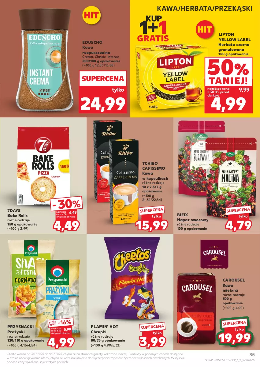 Gazetka promocyjna Kaufland - Gazetka tygodnia - ważna 03.07 do 09.07.2025 - strona 35 - produkty: Bake Rolls, Cafissimo, Chrupki, Gra, Herbata, Herbata czarna, Kawa, Kawa mielona, Kawa rozpuszczalna, Lipton, Przysnacki, Tchibo