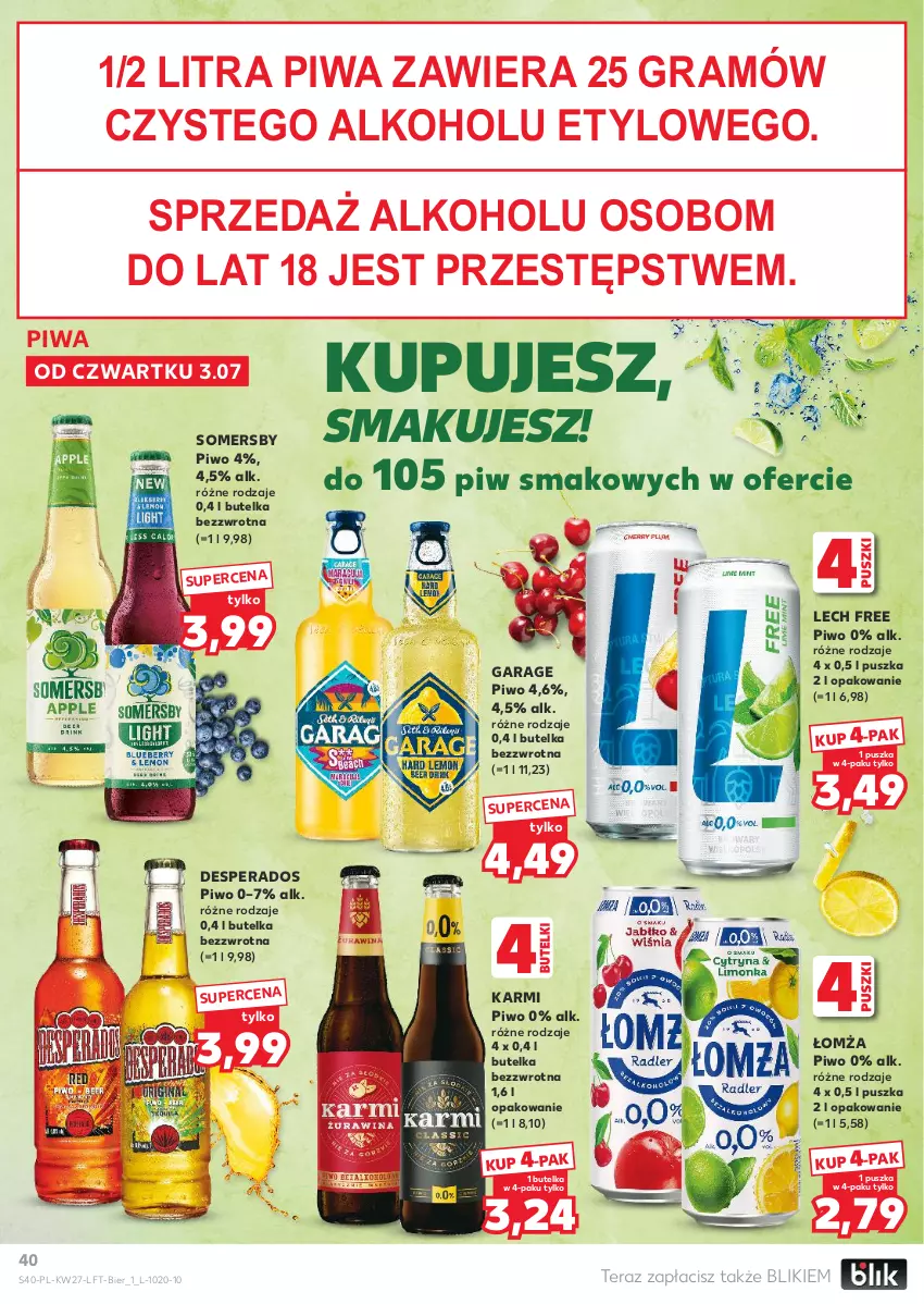 Gazetka promocyjna Kaufland - Gazetka tygodnia - ważna 03.07 do 09.07.2025 - strona 40 - produkty: Desperados, Gra, Karmi, Piwa, Piwo, Somersby, Tera
