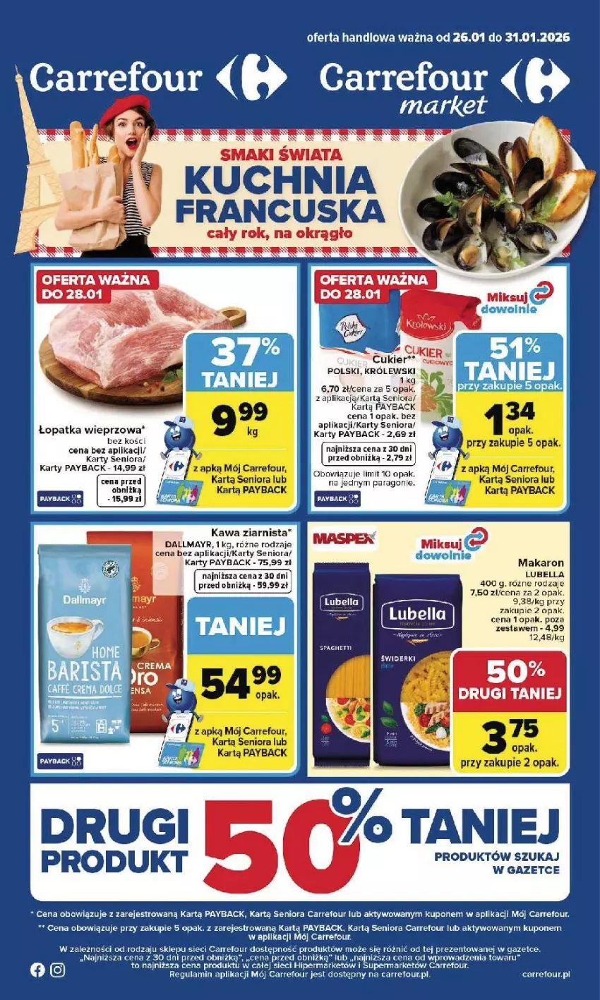 Gazetka promocyjna Carrefour - Gazetka Carrefour, Market od poniedziałku! - ważna 26.01 do 31.01.2026 - strona 1 - produkty: Bell, Bella, Dallmayr, Kawa, Kawa ziarnista, Królewski, Kuchnia, Lubella, Makaron