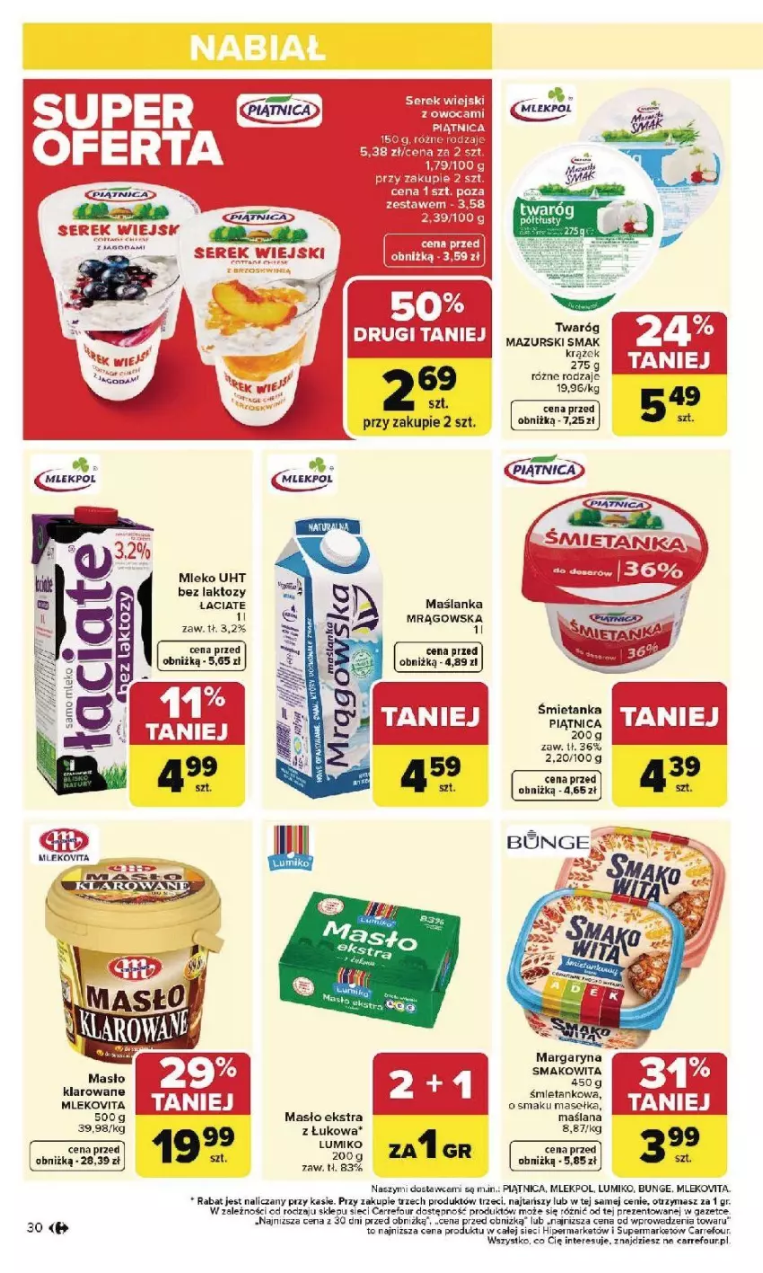 Gazetka promocyjna Carrefour - Gazetka Carrefour, Market od poniedziałku! - ważna 26.01 do 31.01.2026 - strona 32 - produkty: LANA, Margaryna, Maślanka, Masło, Masło klarowane, Mleko, Mlekovita, Piątnica, Smakowita