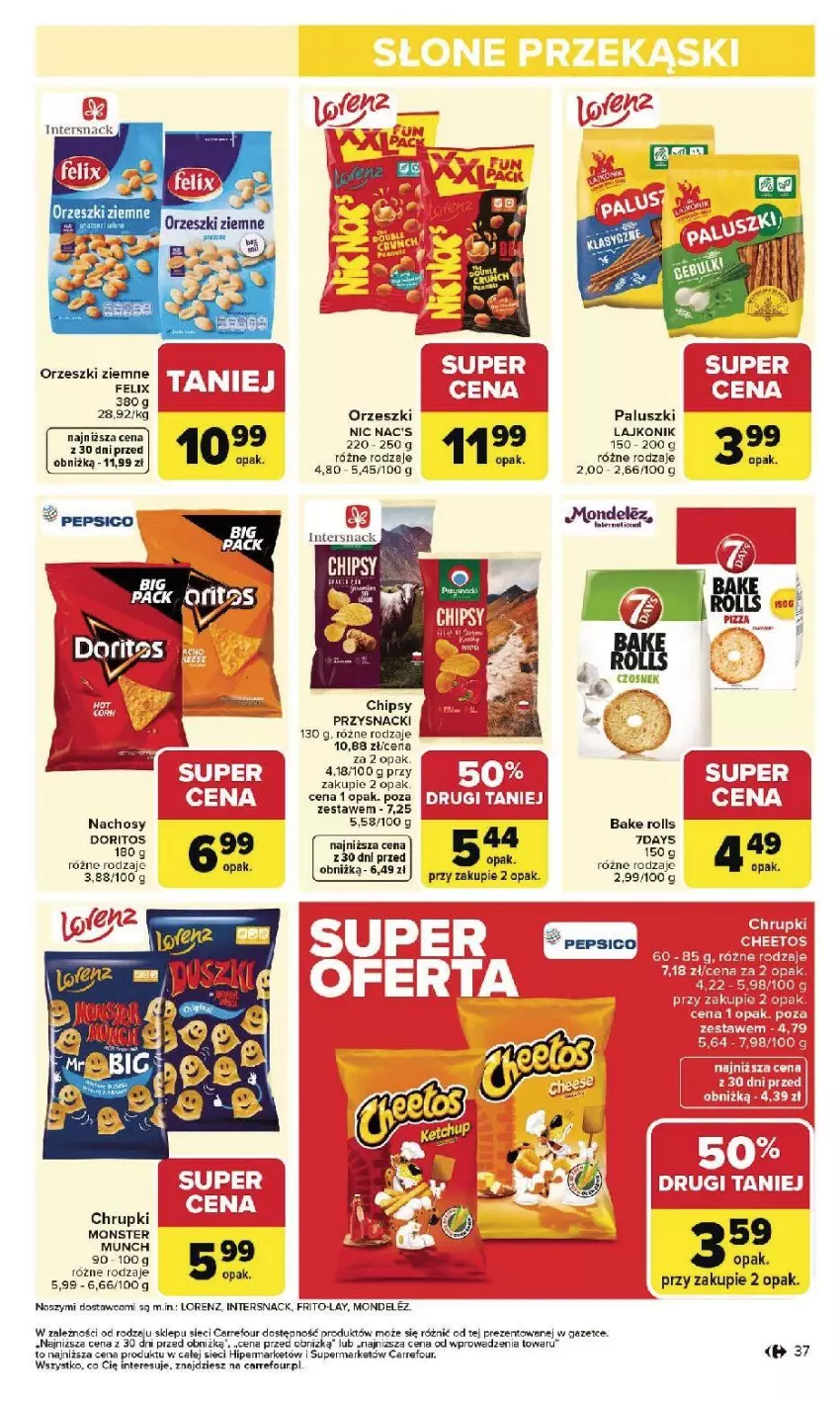 Gazetka promocyjna Carrefour - Gazetka Carrefour, Market od poniedziałku! - ważna 26.01 do 31.01.2026 - strona 39 - produkty: Bake Rolls, Chipsy, Chrupki, Fa, Felix, Lorenz, Monster Munch, Orzeszki, Orzeszki ziemne, Pepsi, Przysnacki