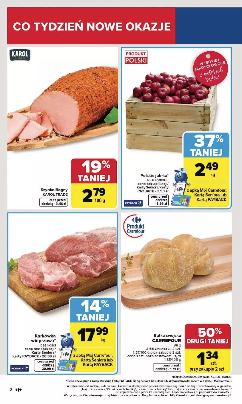 Gazetka promocyjna Carrefour - Gazetka Carrefour, Market od poniedziałku! - ważna 26.01 do 31.01.2026 - strona 4 - produkty: Bułka, Fa, Jabłka, Rama, Szynka