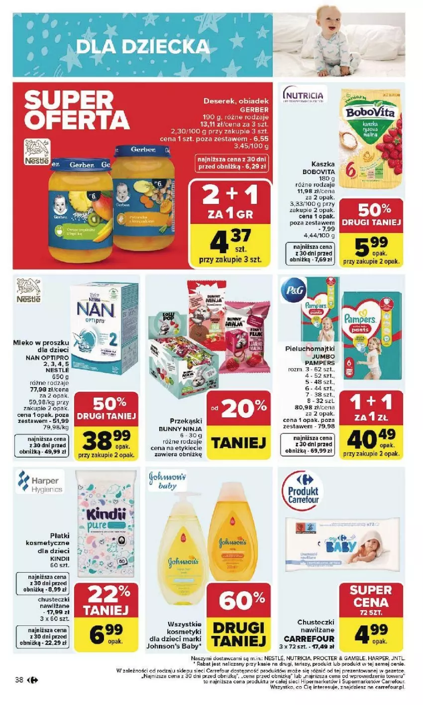 Gazetka promocyjna Carrefour - Gazetka Carrefour, Market od poniedziałku! - ważna 26.01 do 31.01.2026 - strona 40 - produkty: BoboVita, Chusteczki, Dzieci, Gerber, Kindii, Majtki, Mleko, Mleko w proszku, NAN Optipro, Pieluchomajtki, Top