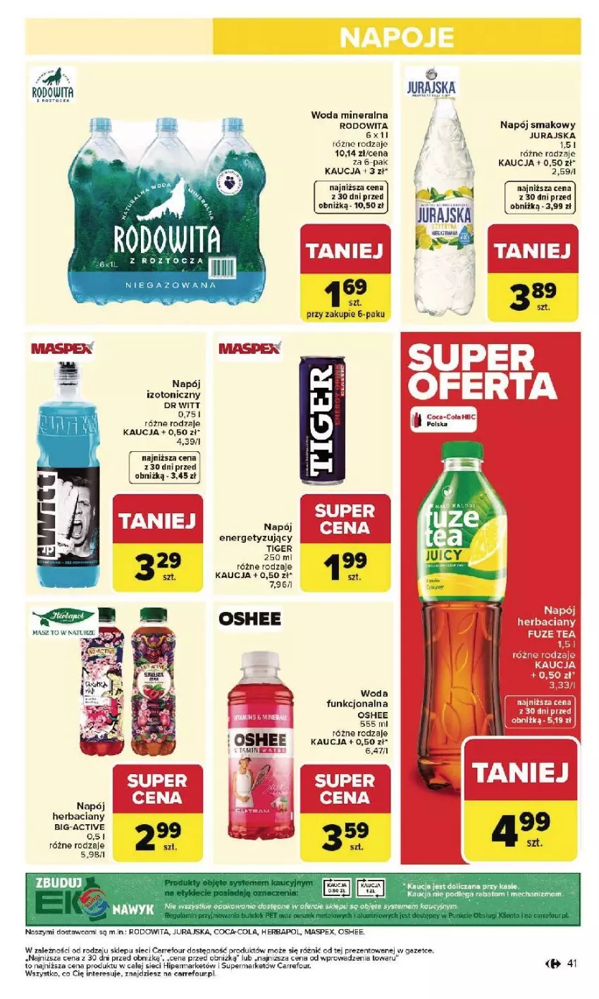 Gazetka promocyjna Carrefour - Gazetka Carrefour, Market od poniedziałku! - ważna 26.01 do 31.01.2026 - strona 43 - produkty: Coca-Cola, Fa, Herbapol, Napój, Napój izotoniczny, Oshee, Tiger, Woda, Woda mineralna