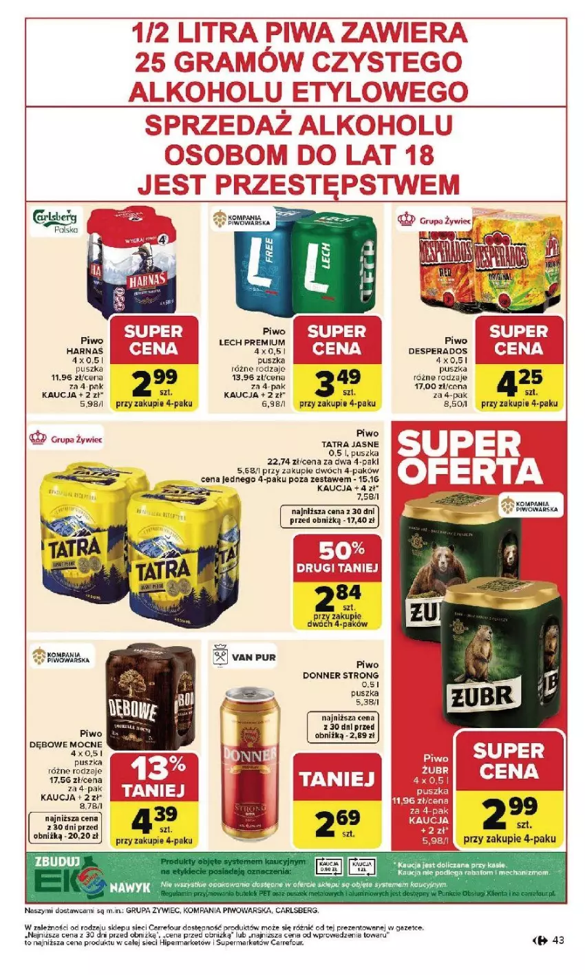 Gazetka promocyjna Carrefour - Gazetka Carrefour, Market od poniedziałku! - ważna 26.01 do 31.01.2026 - strona 45 - produkty: Carlsberg, Desperados, Fa, Harnaś, Lech Premium, Piwo, Tatra
