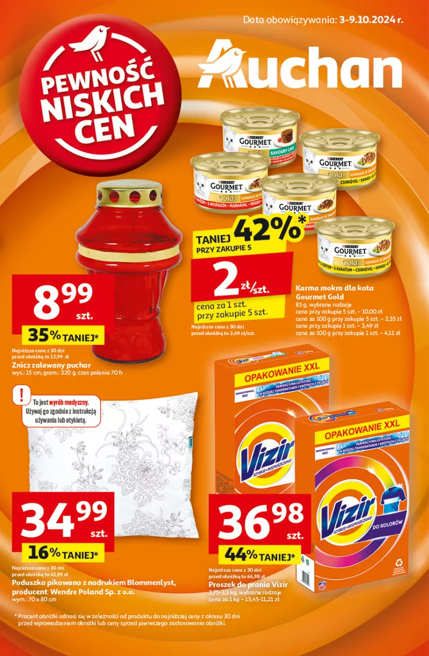 Gazetka promocyjna Auchan - Pewność Niskich Cen Hipermarket - ważna 03.10 do 09.10.2024 - strona 1 - produkty: Fa, Gourmet Gold, Gra, Poduszka, Znicz