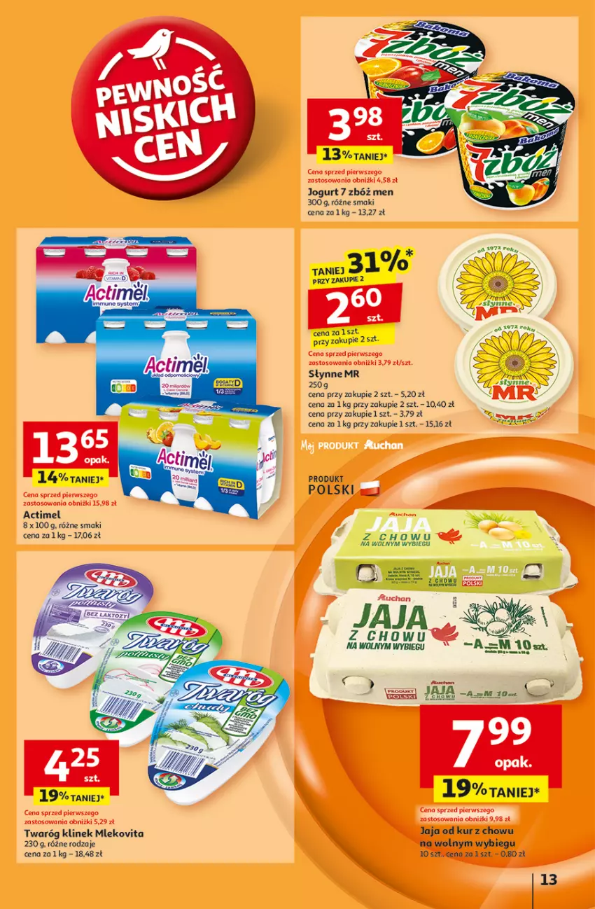 Gazetka promocyjna Auchan - Pewność Niskich Cen Hipermarket - ważna 03.10 do 09.10.2024 - strona 15 - produkty: Actimel, Jaja, Jogurt, Mleko, Mlekovita, Słynne, Twaróg