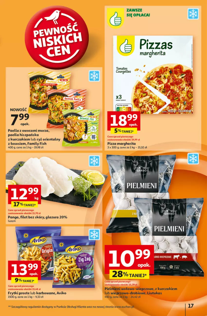 Gazetka promocyjna Auchan - Pewność Niskich Cen Hipermarket - ważna 03.10 do 09.10.2024 - strona 19 - produkty: Fa, Frytki, Glazura, Kurczak, Lazur, Panga, Pizza, Pizza margherita, Ryż, Sos