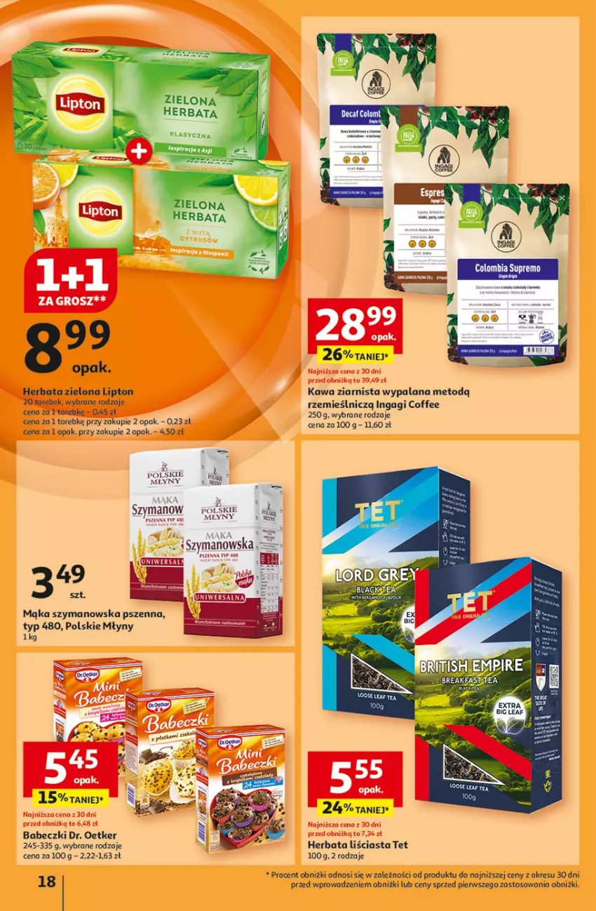 Gazetka promocyjna Auchan - Pewność Niskich Cen Hipermarket - ważna 03.10 do 09.10.2024 - strona 20 - produkty: Babeczki, Dr. Oetker, Herbata, Kawa, Kawa ziarnista, LANA, Lipton, Mąka, Polskie Młyny