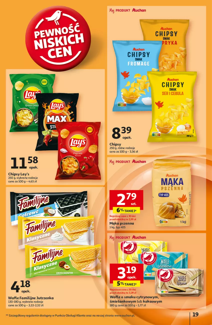 Gazetka promocyjna Auchan - Pewność Niskich Cen Hipermarket - ważna 03.10 do 09.10.2024 - strona 21 - produkty: Chipsy, Fa, Gra, Jutrzenka, Kakao, Mąka, Mąka pszenna, Ser, Wafle