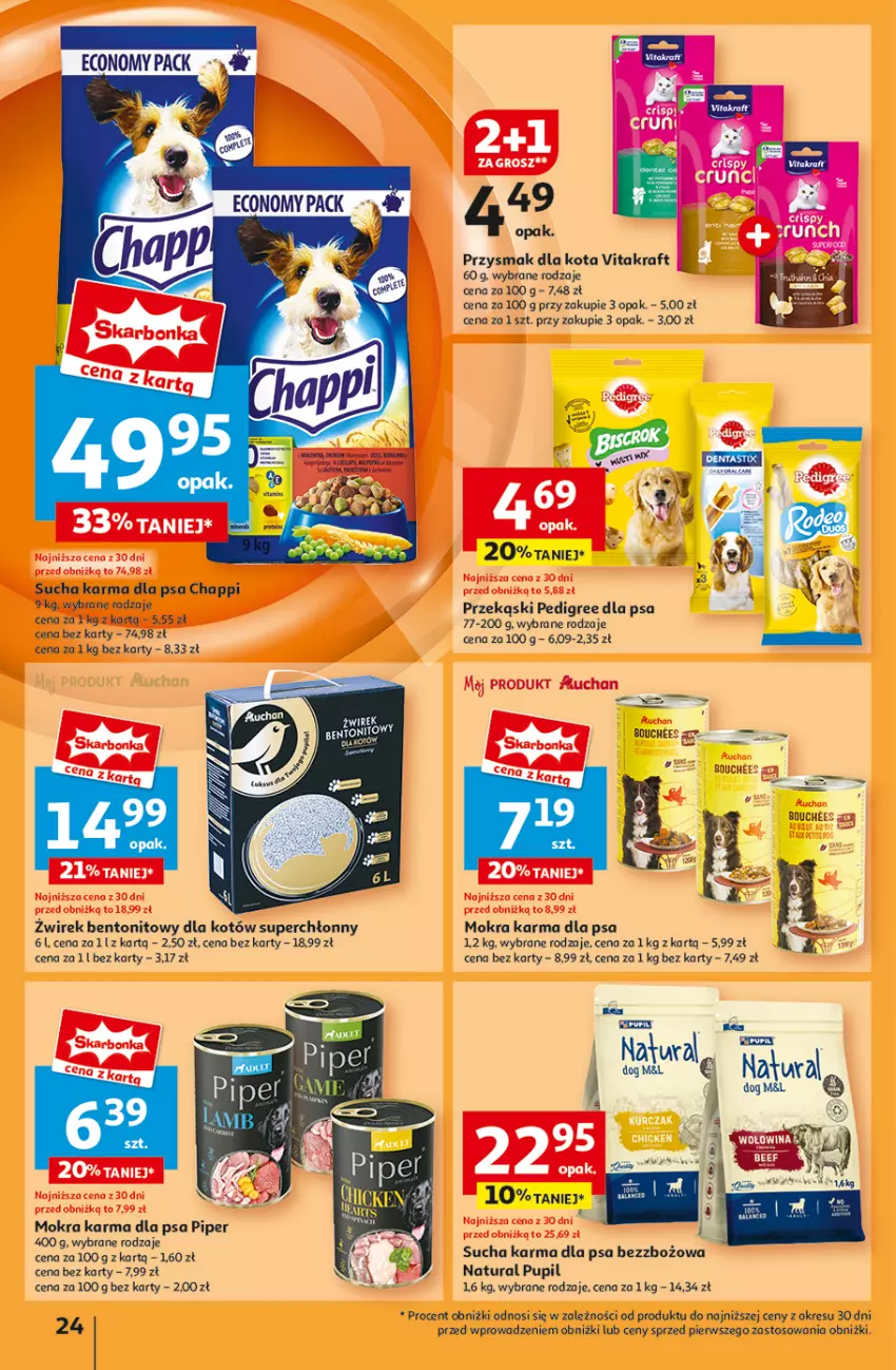 Gazetka promocyjna Auchan - Pewność Niskich Cen Hipermarket - ważna 03.10 do 09.10.2024 - strona 26 - produkty: Chappi, Mokra karma, Pedigree, Przysmak dla kota, Stek, Sucha karma, Vitakraft