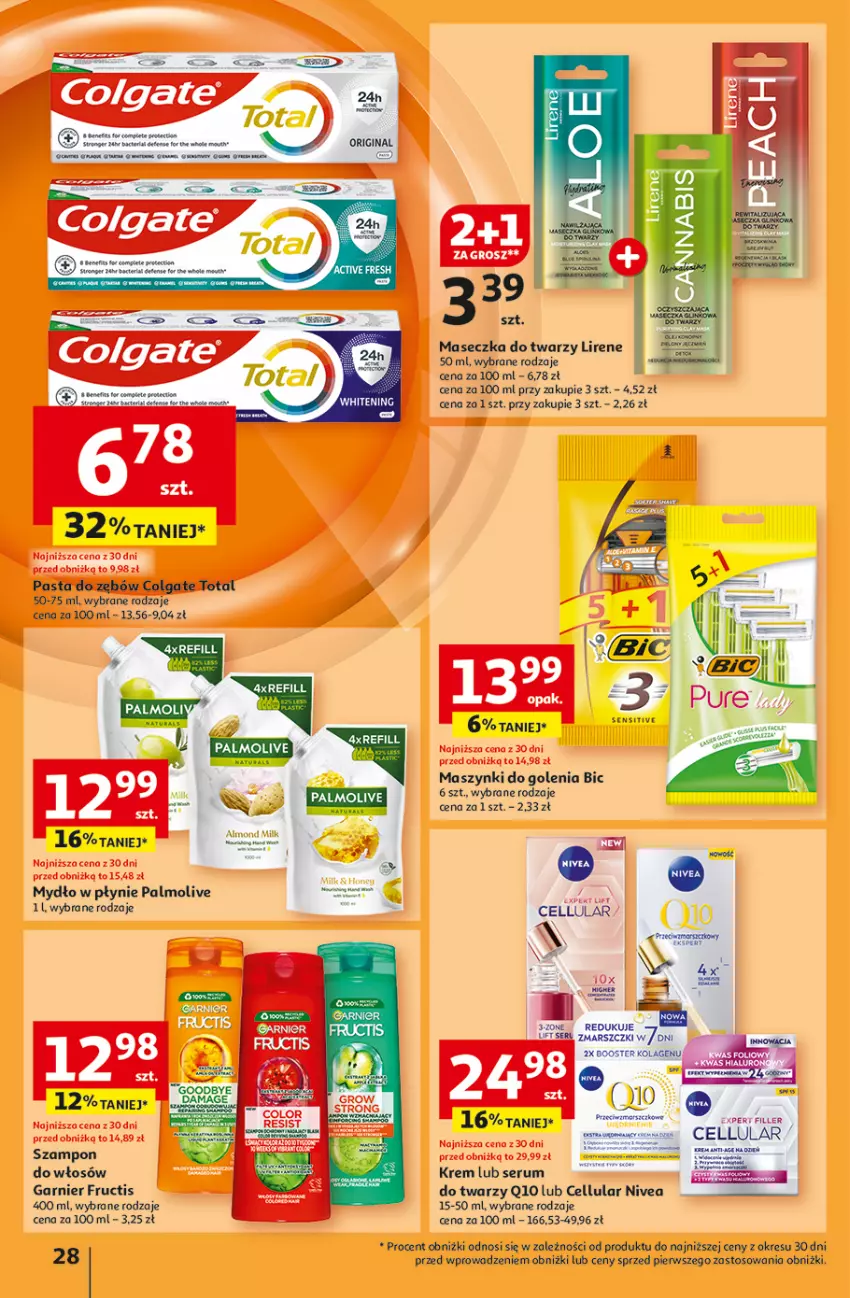 Gazetka promocyjna Auchan - Pewność Niskich Cen Hipermarket - ważna 03.10 do 09.10.2024 - strona 30 - produkty: BIC, Booster, Cars, Chia, Fa, Fructis, Garnier, Gin, Kask, Kolagen, LG, Lirene, Mars, Mydło, Mydło w płynie, Nivea, Palmolive, Rum, Ser, Serum, Tonik