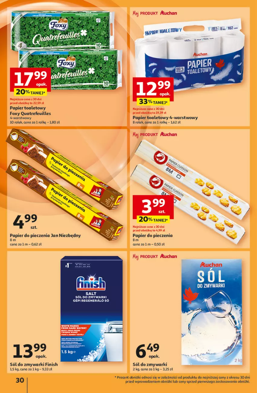 Gazetka promocyjna Auchan - Pewność Niskich Cen Hipermarket - ważna 03.10 do 09.10.2024 - strona 32 - produkty: Finish, Foxy, Jan Niezbędny, Papier, Papier do pieczenia, Papier toaletowy, Piec, Sól, Zmywarki