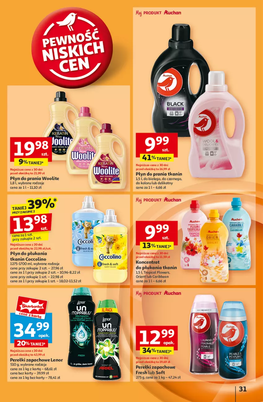 Gazetka promocyjna Auchan - Pewność Niskich Cen Hipermarket - ważna 03.10 do 09.10.2024 - strona 33 - produkty: Coccolino, Lenor, Perełki zapachowe, Płyn do płukania, Płyn do prania, Tropical, Woolite