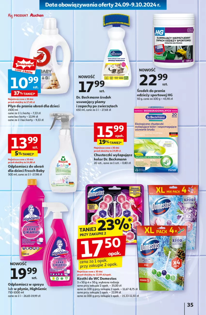 Gazetka promocyjna Auchan - Pewność Niskich Cen Hipermarket - ważna 03.10 do 09.10.2024 - strona 37 - produkty: Chusteczki, Domestos, Dzieci, Fa, Frosch, Odplamiacz, Płyn do prania, Por, Sport, Zwierzęta