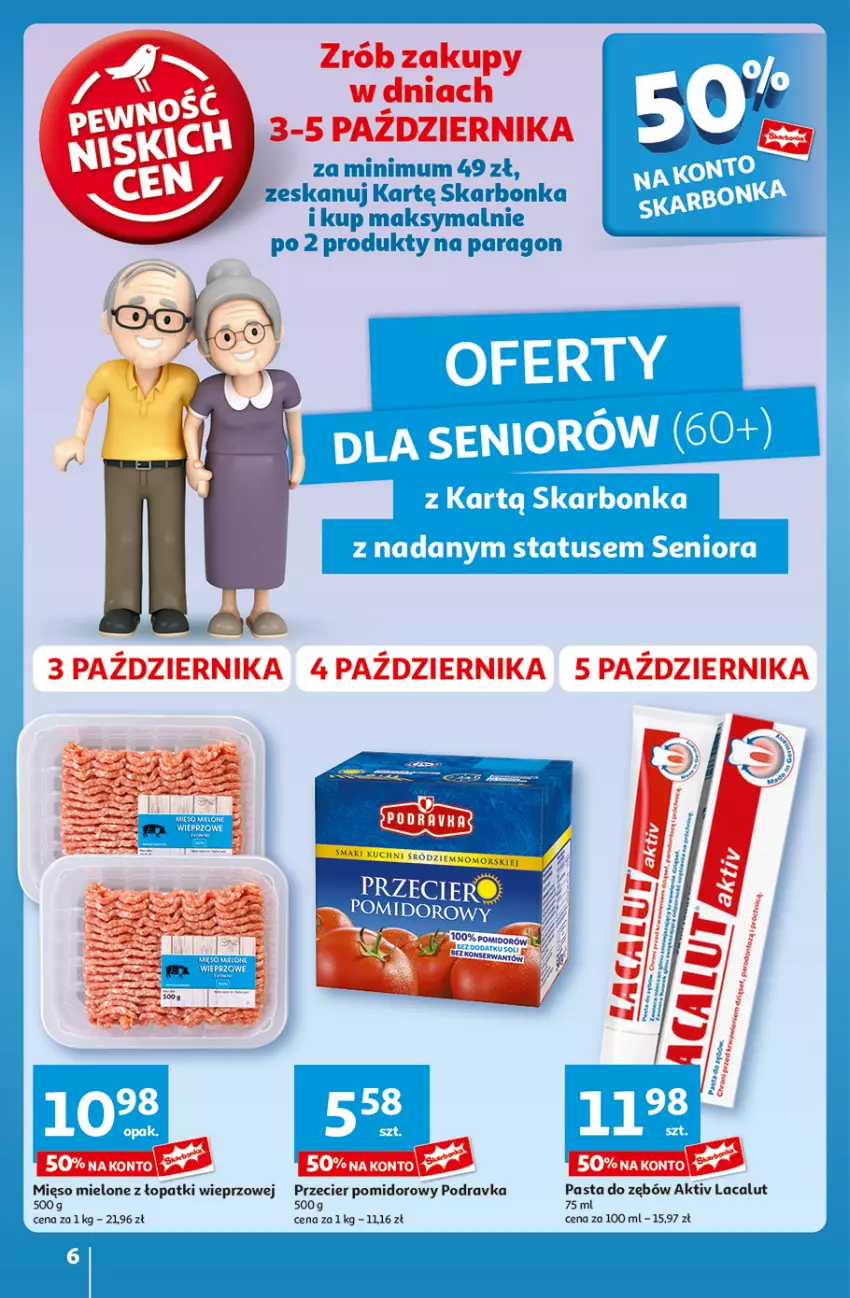 Gazetka promocyjna Auchan - Pewność Niskich Cen Hipermarket - ważna 03.10 do 09.10.2024 - strona 6 - produkty: Lacalut, Mięso, Mięso mielone, Mięso mielone z łopatki wieprzowej, Pasta do zębów, Podravka, Ser