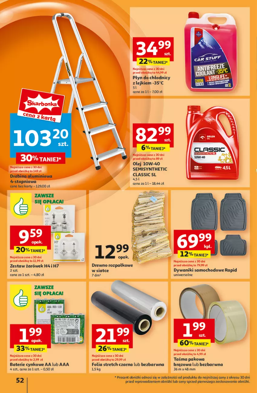 Gazetka promocyjna Auchan - Pewność Niskich Cen Hipermarket - ważna 03.10 do 09.10.2024 - strona 60 - produkty: Cynk, Drabina, Dywan, Dywanik, Fa, Olej, Płyn do chłodnic, Puf, Taśma pakowa, Top, Zestaw żarówek