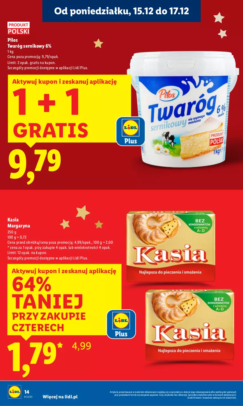 Gazetka promocyjna Lidl - GAZETKA - ważna 15.12 do 17.12.2025 - strona 14 - produkty: Gra, Kasia, Margaryna, Pilos, Ser, Twaróg
