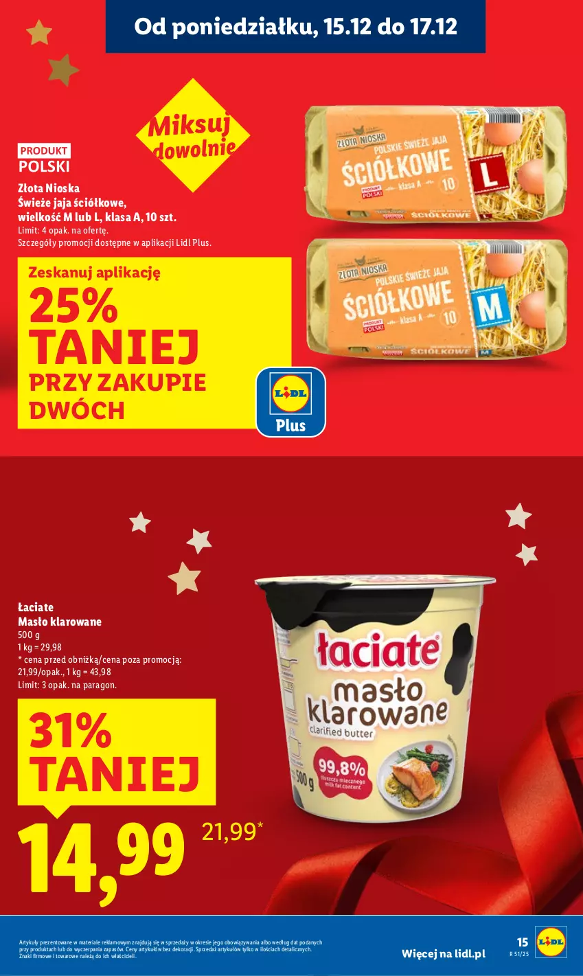 Gazetka promocyjna Lidl - GAZETKA - ważna 15.12 do 17.12.2025 - strona 15 - produkty: Jaja, Masło, Masło klarowane