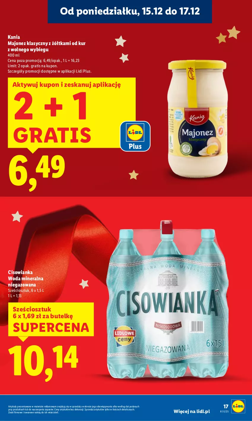 Gazetka promocyjna Lidl - GAZETKA - ważna 15.12 do 17.12.2025 - strona 17 - produkty: Cisowianka, Gra, Majonez, Woda, Woda mineralna