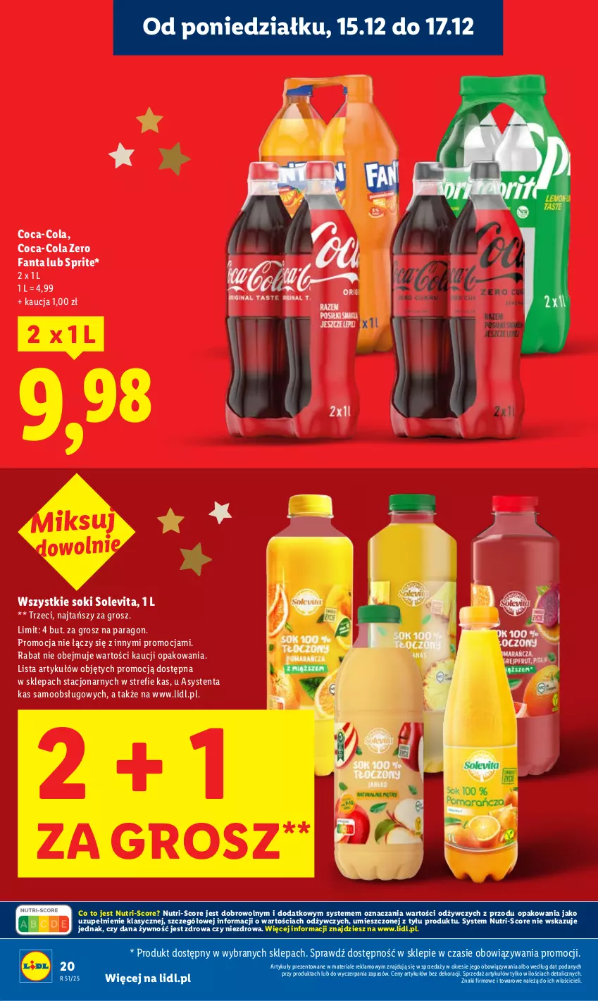 Gazetka promocyjna Lidl - GAZETKA - ważna 15.12 do 17.12.2025 - strona 20 - produkty: Coca-Cola, Fa, Fanta, Sok, Sprite