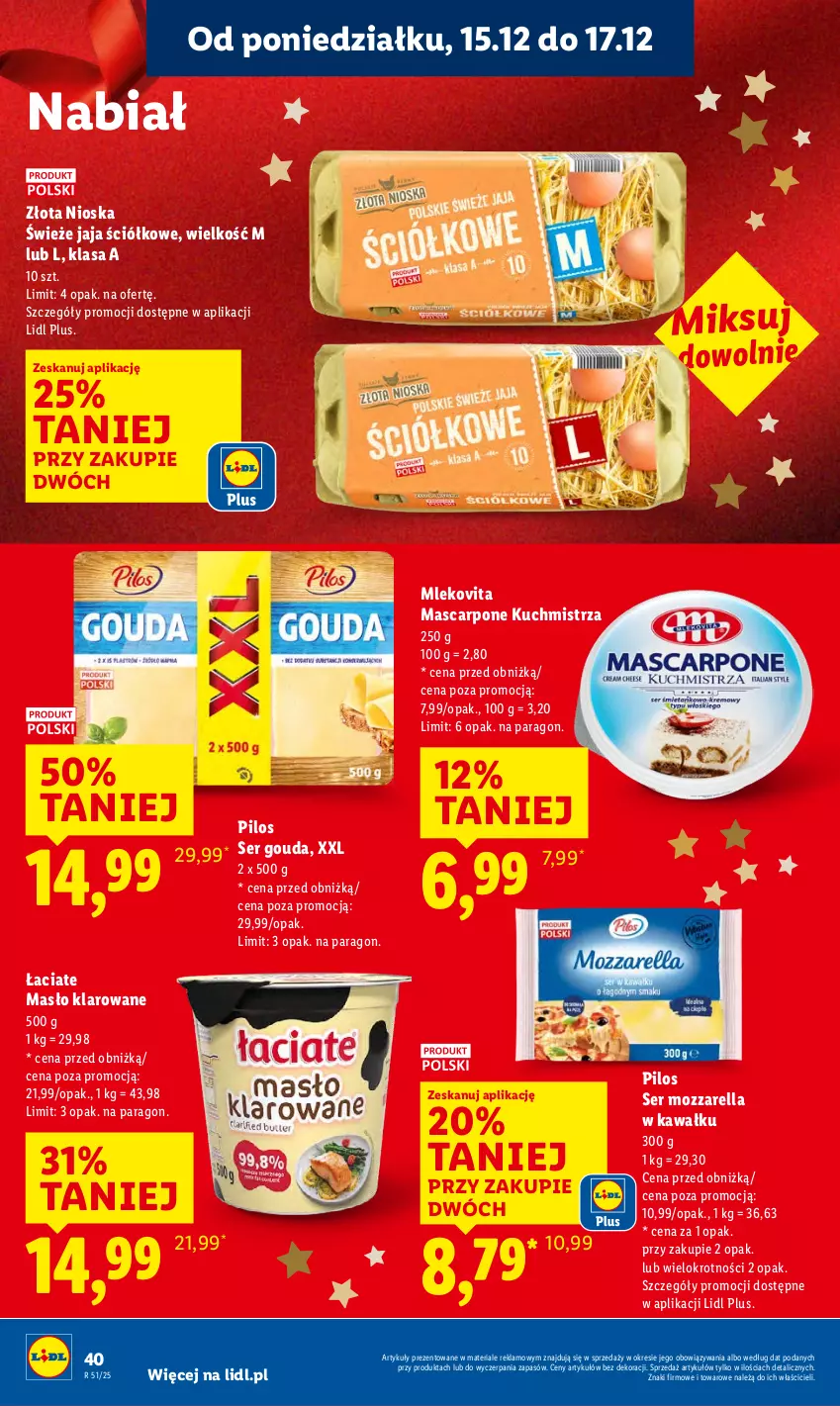 Gazetka promocyjna Lidl - GAZETKA - ważna 15.12 do 17.12.2025 - strona 42 - produkty: Gouda, Jaja, Kawa, Mascarpone, Masło, Masło klarowane, Mleko, Mlekovita, Mozzarella, Pilos, Ser