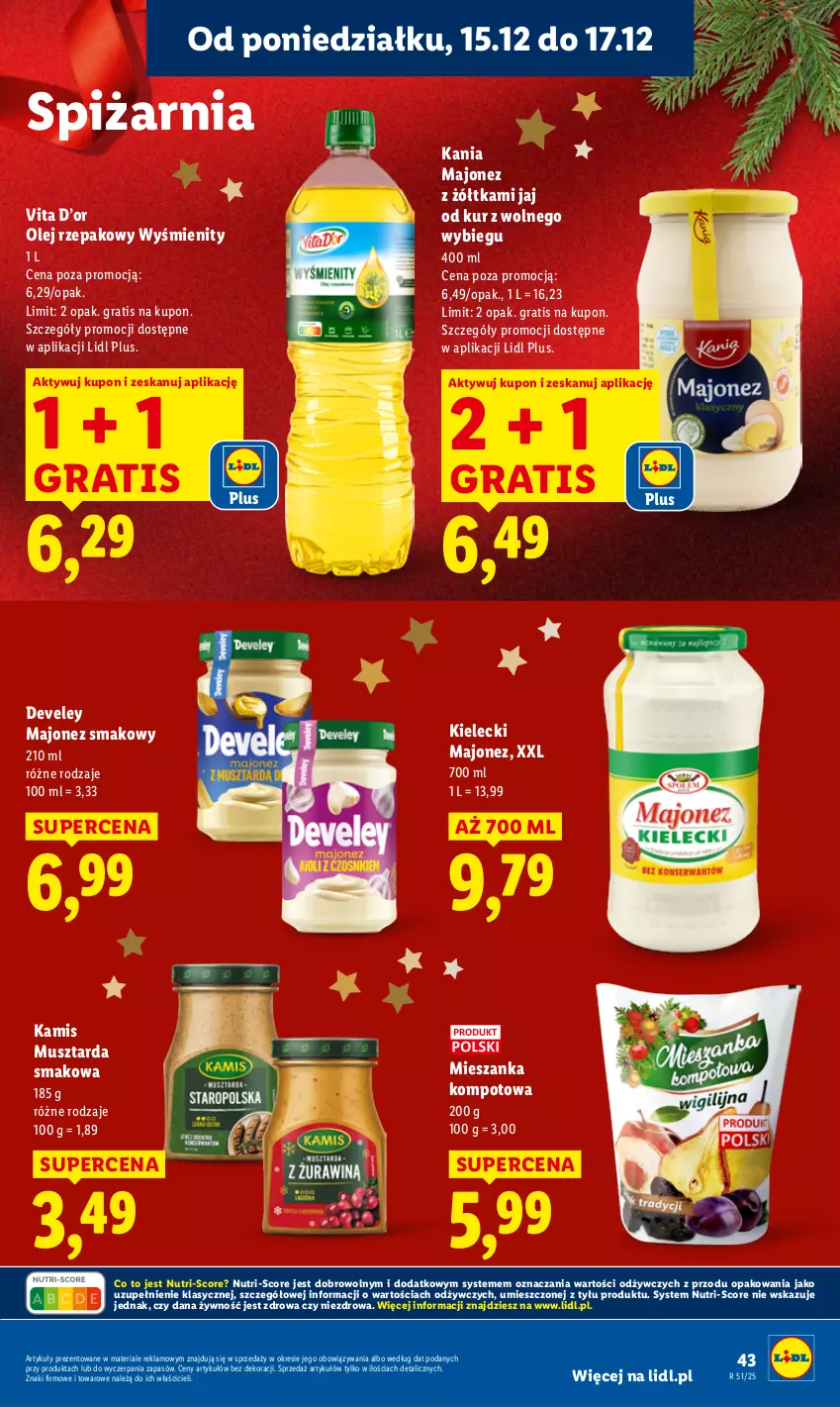 Gazetka promocyjna Lidl - GAZETKA - ważna 15.12 do 17.12.2025 - strona 45 - produkty: Gra, Kamis, Majonez, Mieszanka kompotowa, Mus, Musztarda, Olej, Olej rzepakowy