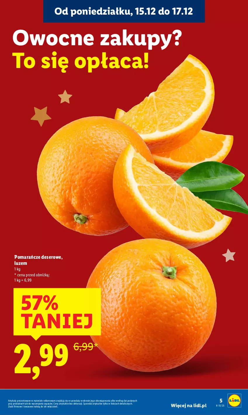 Gazetka promocyjna Lidl - GAZETKA - ważna 15.12 do 17.12.2025 - strona 5 - produkty: Deser, Pomarańcze, Ser