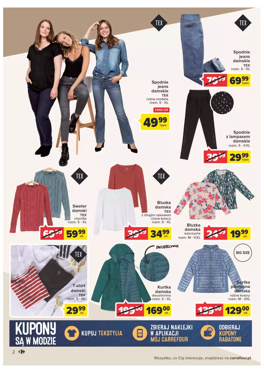 Gazetka promocyjna Carrefour - Gazetka Poznaj modne strony jesieni - ważna 06.09 do 17.09.2022 - strona 2 - produkty: Klej, Kurtka, Lampa, Spodnie, Spodnie jeans, Sweter, T-shirt