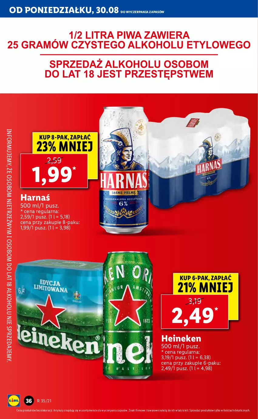 Gazetka promocyjna Lidl - GAZETKA - ważna 30.08 do 01.09.2021 - strona 36 - produkty: Harnaś, Heineken