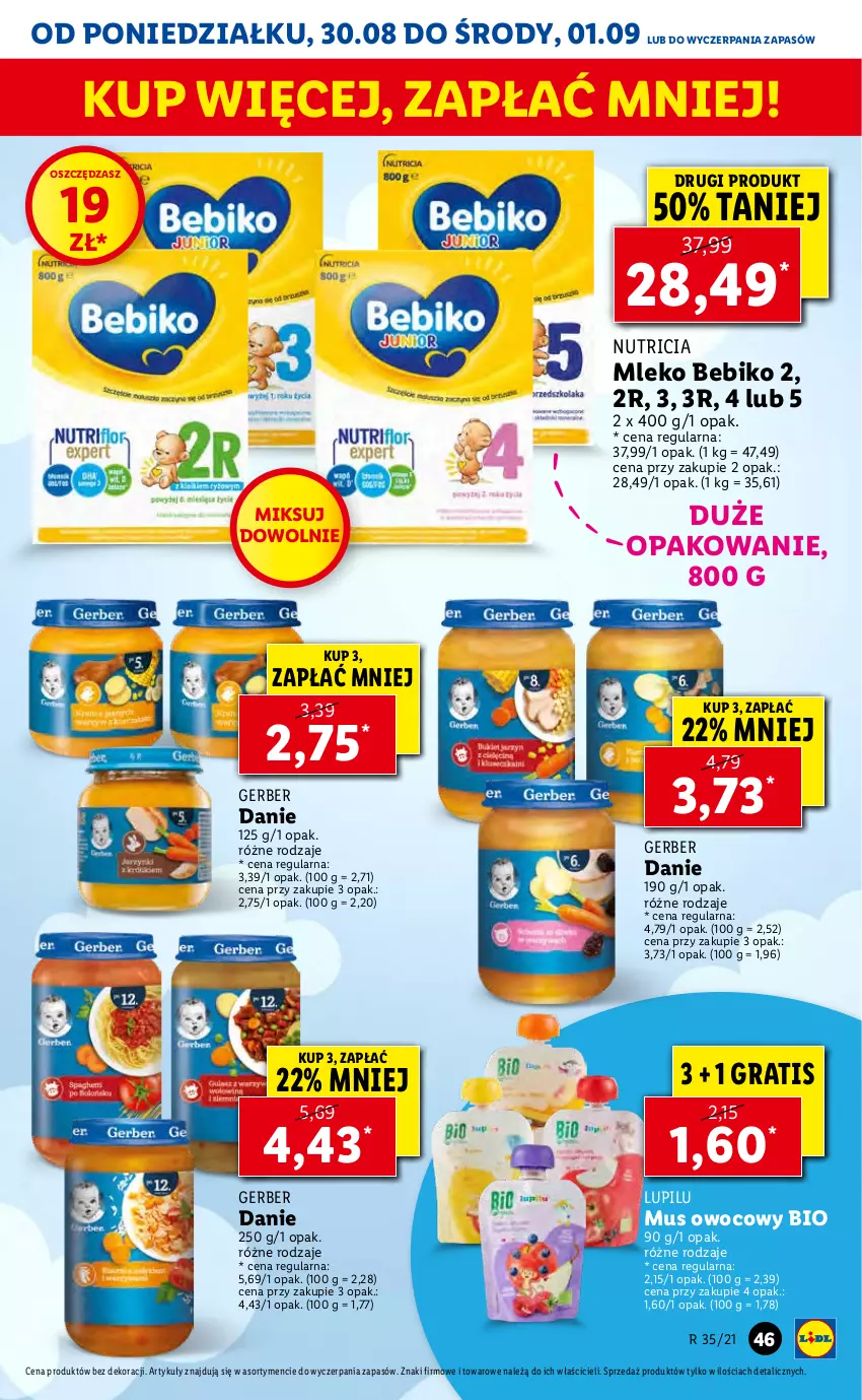 Gazetka promocyjna Lidl - GAZETKA - ważna 30.08 do 01.09.2021 - strona 45 - produkty: Bebiko, Gerber, Gra, Mleko, Mus