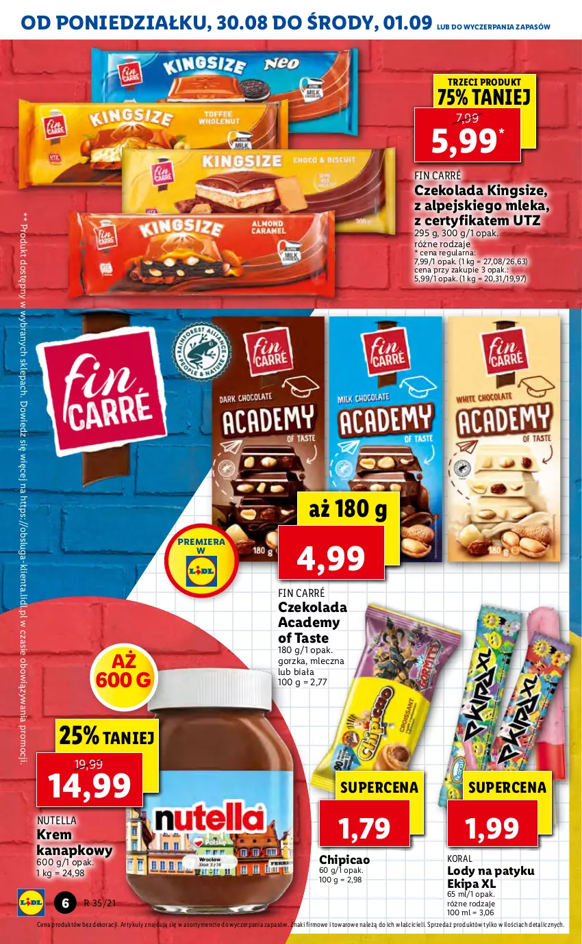 Gazetka promocyjna Lidl - GAZETKA - ważna 30.08 do 01.09.2021 - strona 6 - produkty: Chipicao, Czekolada, Lody, Nutella