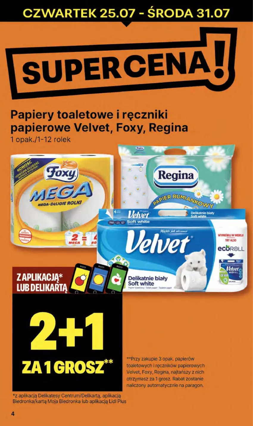 Gazetka promocyjna Delikatesy Centrum - NOWA GAZETKA Delikatesy Centrum od 25 lipca! 25-31.07.2024 - ważna 25.07 do 31.07.2024 - strona 4 - produkty: Foxy, Gin, Papier, Ręcznik, Ręczniki papierowe, Rum, Velvet