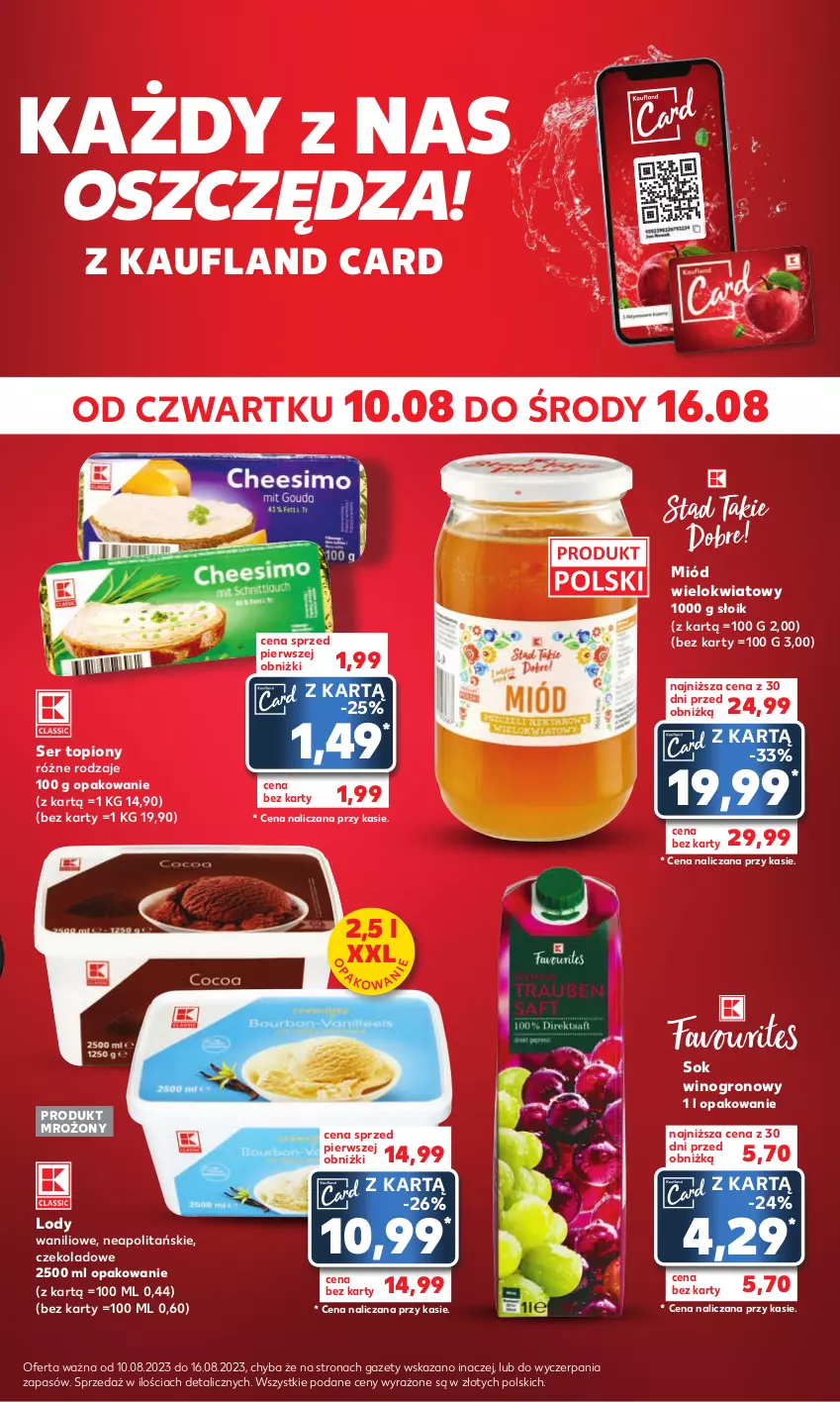 Gazetka promocyjna Kaufland - Mocny Start - ważna 14.08 do 16.08.2023 - strona 21 - produkty: Lody, Miód, Ser, Ser topiony, Sok, Top, Wino