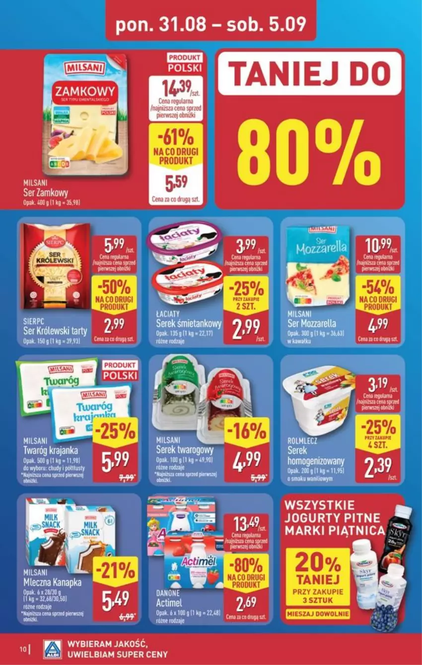 Gazetka promocyjna Aldi - Pełna oferta - ważna 31.08 do 05.09.2026 - strona 10 - produkty: Actimel, Królewski, Mleczna kanapka, Mozzarella, Rolmlecz, Ser, Serek, Twaróg