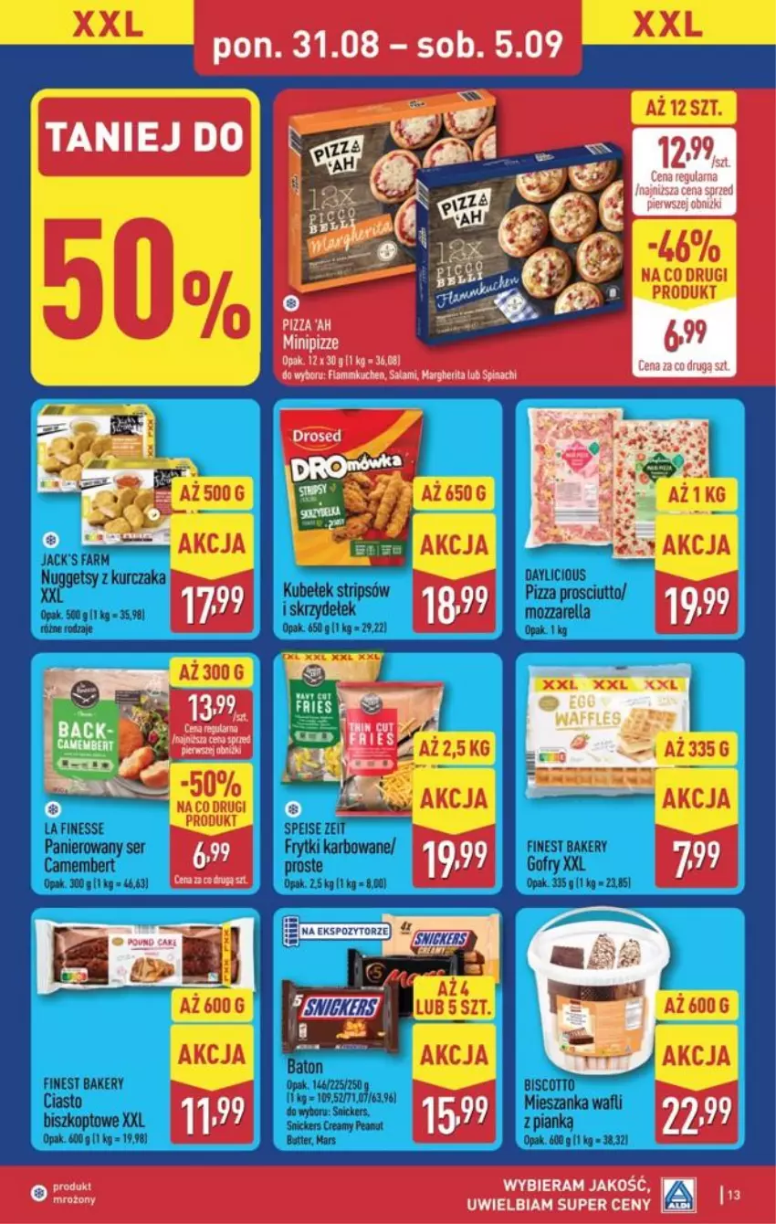 Gazetka promocyjna Aldi - Pełna oferta - ważna 31.08 do 05.09.2026 - strona 13 - produkty: Camembert, Fa, Frytki, Gofry, Kurczak, LG, Mars, Mozzarella, Pizza, Prosciutto