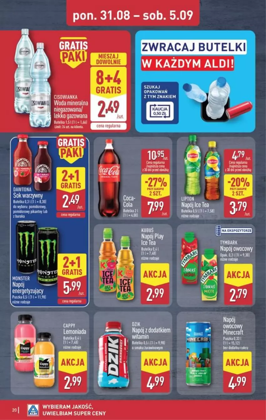 Gazetka promocyjna Aldi - Pełna oferta - ważna 31.08 do 05.09.2026 - strona 20 - produkty: Cappy, Fa, Gra, Lipton, Napój, Woda, Woda mineralna