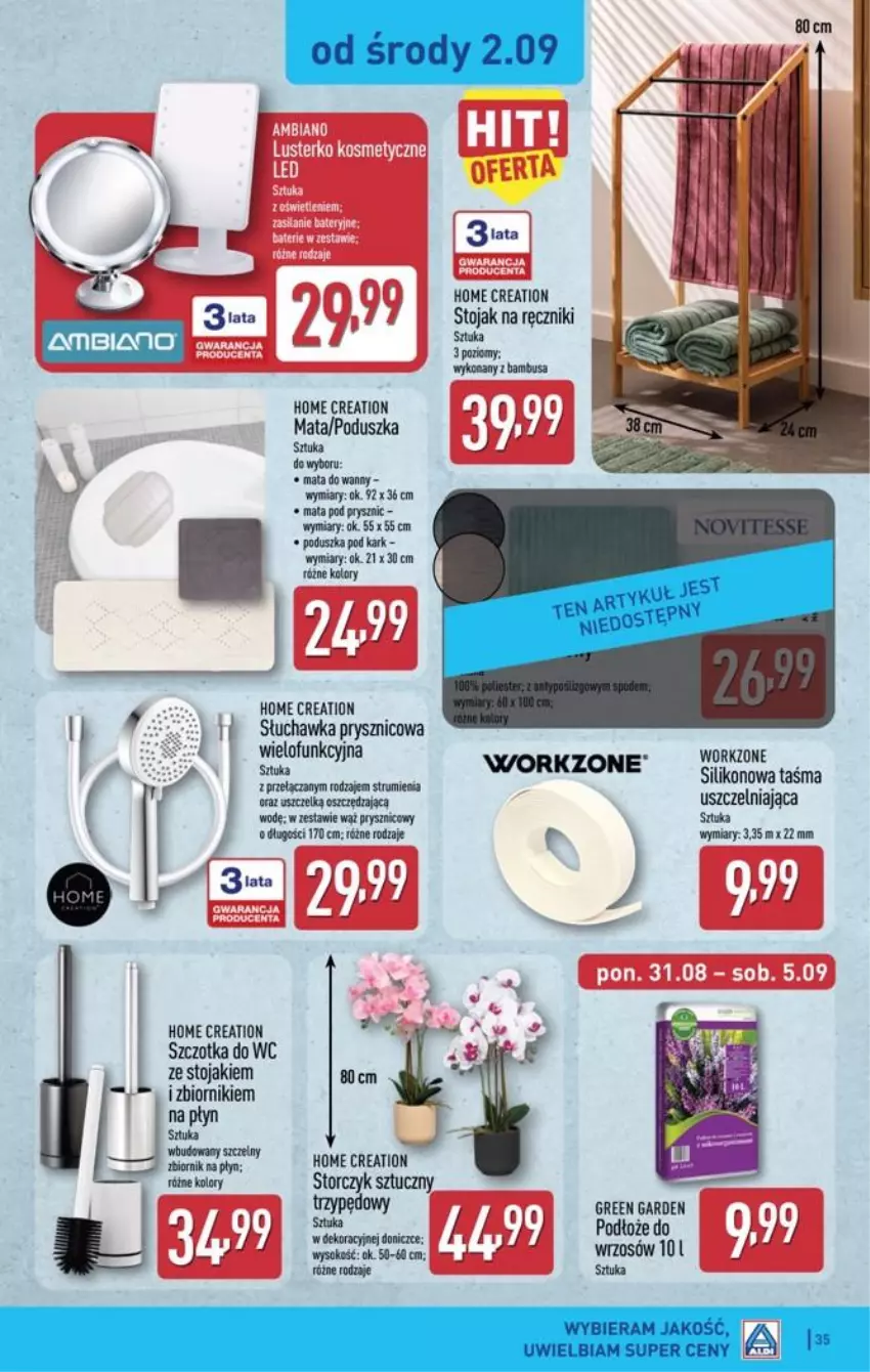 Gazetka promocyjna Aldi - Pełna oferta - ważna 31.08 do 05.09.2026 - strona 35 - produkty: Poduszka, Poduszka pod kark, Ręcznik, Sok, Stojak, Szczotka, Szczotka do WC