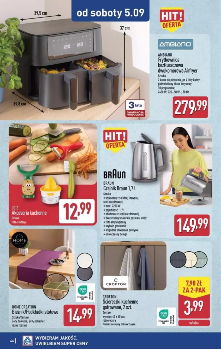 Gazetka promocyjna Aldi - Pełna oferta - ważna 31.08 do 05.09.2026 - strona 44 - produkty: Bieżnik, Braun, Czajnik, Fa, Gra, Piec, Podkład, Pokrywa, Sól, Wagi, Wełna