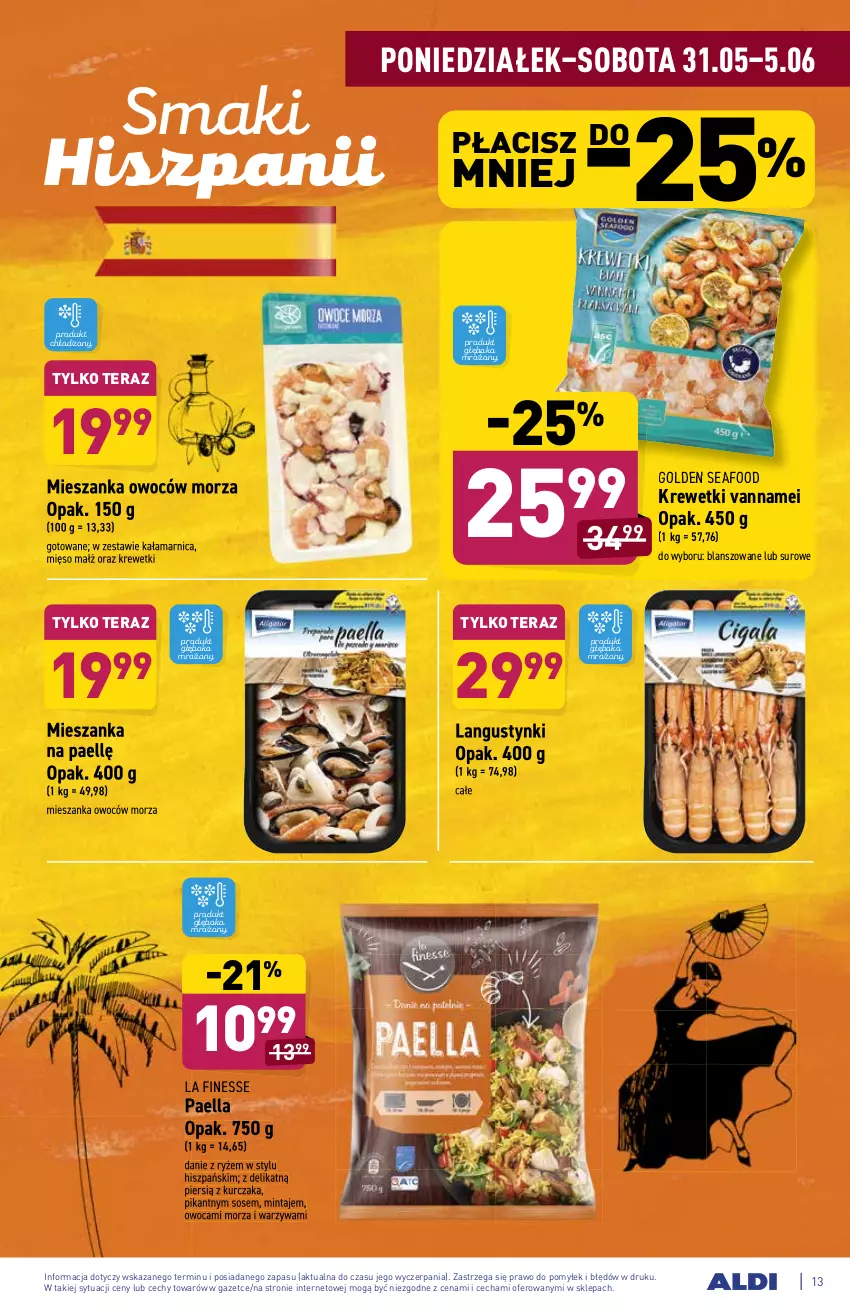 Gazetka promocyjna Aldi - ważna 31.05 do 05.06.2021 - strona 13 - produkty: Arnica, Golden Seafood, Krewetki, Kurczak, Mięso, Mintaj, Ryż, Sos, Tera, Warzywa